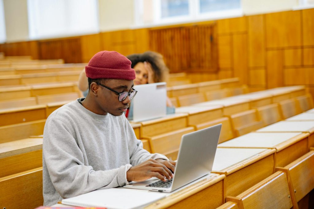student using laptop