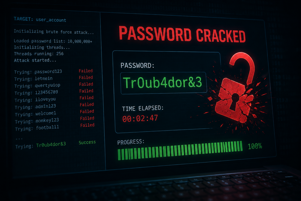 in image of a computers UI with a password being cracked