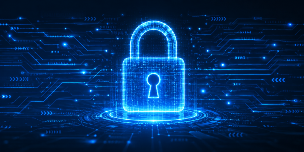 an image of a stylised holographic padlock