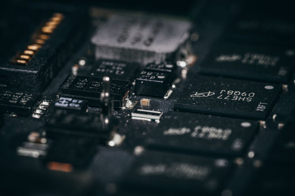 close up view of electronic circuit components
